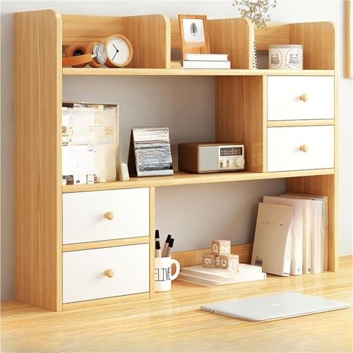 MESCXTY Bücherregal, Schreibtisch-Bücherregal, Lagerregal mit 4 Schubladen und 5 Fächern, Schreibtisch-Organizer, verdickte Kunststoffplatte, robust für Schlafsaal, Arbeitszimmer (Beige) von MESCXTY