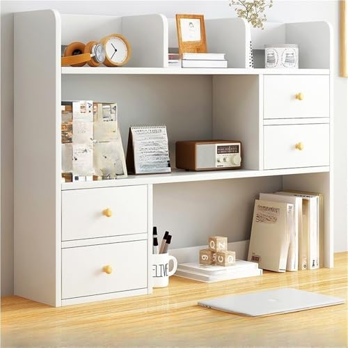 MESCXTY Bücherregal, Schreibtisch-Bücherregal, Lagerregal mit 4 Schubladen und 5 Fächern, Schreibtisch-Organizer, verdickte Kunststoffplatte, robust für Schlafsaal, Arbeitszimmer (weiß) von MESCXTY