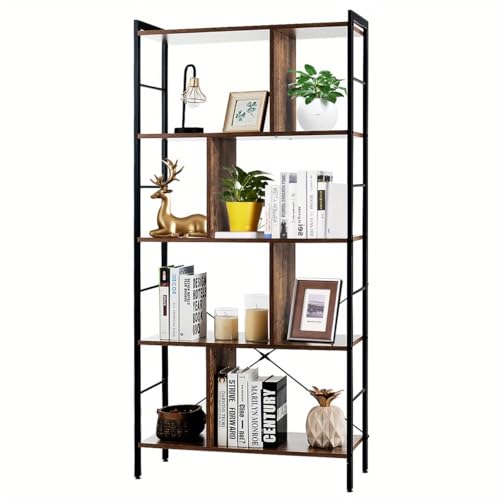 MESCXTY Bücherregal 4-stufiges Industrie-Bücherregal, bodenstehendes Lagerregal, großer Stauraum, Bücherregal für Wohnzimmer, Home Office, Arbeitszimmer, Industrie-Stil von MESCXTY