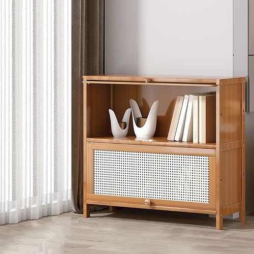 MESCXTY Bücherregal aus Holz, 2-stöckig, Hellbraun, Bambus, modernes Standard-Bücherregal, rechteckige Regale mit Türen für Schlafzimmer, Büro, Küche, Wohnzimmer (80 cm L x 33 cm T, 73 cm H) von MESCXTY