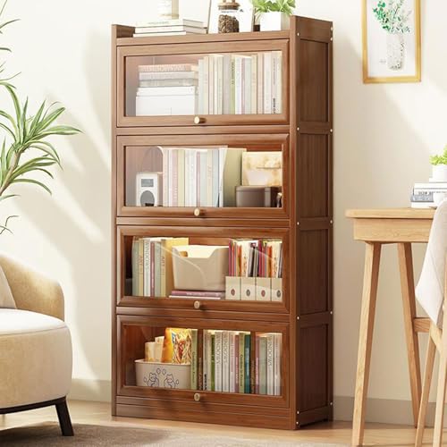 MESCXTY Bücherregal aus Holz, 3/4/5-stöckige Vitrine mit Acrylglastür-Lagerregalen, Bücherregal aus Bambus mit Klappdeckel für Spielzimmer, Schlafzimmer, Trophäenschrank, Zuhause, 3 Ebenen, 60 cm von MESCXTY