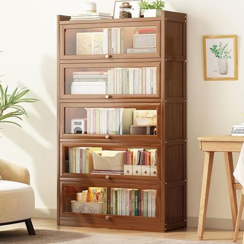 MESCXTY Bücherregal aus Holz, 3/4/5-stöckige Vitrine mit Acrylglastür-Lagerregalen, Bücherregal aus Bambus mit Klappdeckel für Spielzimmer, Schlafzimmer, Trophäenschrank, Zuhause, 5 Ebenen, 80 cm MESCXTY Bücherregal aus Holz, 3/4/5-stöckige Vitrine mit Acrylglastür-Lagerregalen, Bücherregal aus Bambus mit Klappdeckel für Spielzimmer, Schlafzimmer, Trophäenschrank, Zuhause, 5 Ebenen, 80 cm von MESCXTY