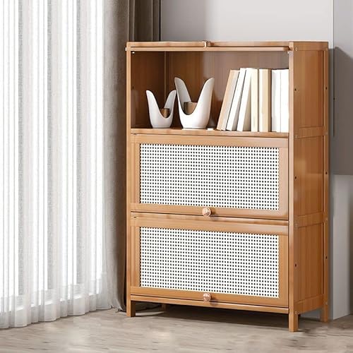 MESCXTY Bücherregal aus Holz, 3-stöckig, Hellbraun, Bambus, modernes Standard-Bücherregal, rechteckige Regale mit Türen für Schlafzimmer, Büro, Küche, Wohnzimmer (27,6" L x 13" T 41,7" H) von MESCXTY