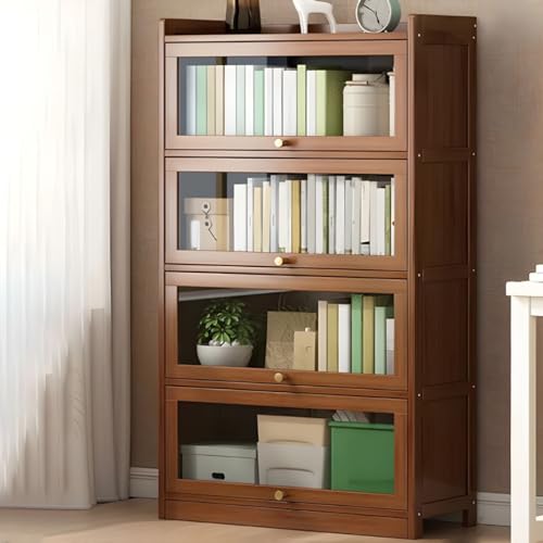 MESCXTY Bücherregal aus Holz, 4-stöckiges Bücherregal, Moderne rechteckige Regale mit geschlossener Rückseite und Schrank für Schlafzimmer, Büro, Küche, Wohnzimmer – Braun, 27,5" L x 12" B x 55" H von MESCXTY