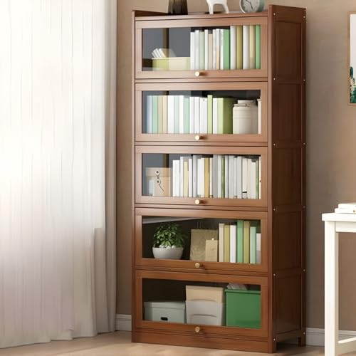 MESCXTY Bücherregal aus Holz, 5-stöckiges Bücherregal, Moderne rechteckige Regale mit geschlossener Rückseite und Schrank für Schlafzimmer, Büro, Küche, Wohnzimmer – Braun, 27,5" L x 12" B x 68" H von MESCXTY