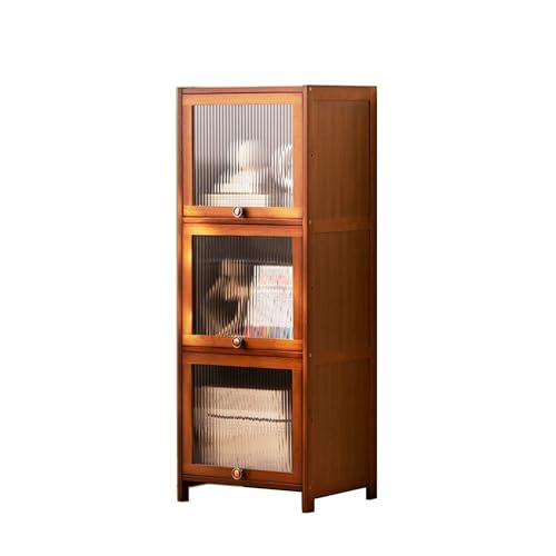 MESCXTY Bücherregal aus Holz, Aufbewahrungsschrank aus Bambus mit durchsichtiger Klapptür aus Acryl, kleines Eckregal mit 3 Ebenen für Wohnzimmer, Schlafzimmer, Küche (braun) von MESCXTY