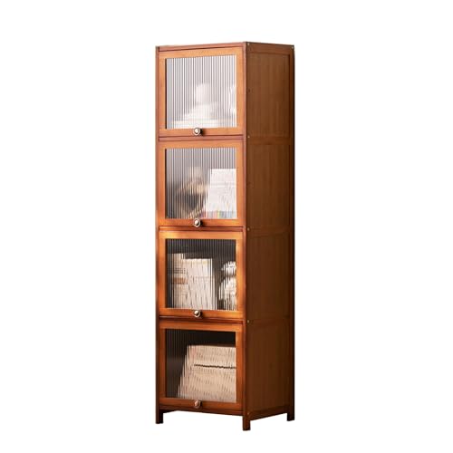 MESCXTY Bücherregal aus Holz, Aufbewahrungsschrank aus Bambus mit durchsichtiger Klapptür aus Acryl, kleines Eckregal mit 4 Ebenen für Wohnzimmer, Schlafzimmer, Küche (braun) von MESCXTY