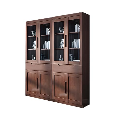 MESCXTY Bücherregal im modernen Stil, Massivholz mit Glastür, Bücherregal für Büro, Arbeitszimmer, RubberWood, Gummi-Aktenschrank, Braun, 160 cm L x 32 cm B, 196 cm H von MESCXTY