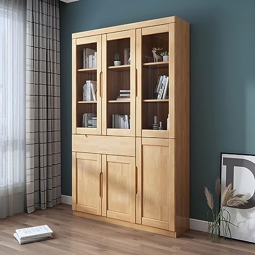 MESCXTY Bücherregal im modernen Stil aus Massivholz mit Glastür, Bücherregal für Büro, Arbeitszimmer, RubberWood, Aktenschrank aus Gummi, Natur, 120 x 32 x 196 cm (L x B x H) von MESCXTY