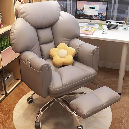 MESCXTY Bürostuhl aus Stoff, ergonomischer Computerstuhl mit Lendenwirbelstütze, verstellbare hohe Rückenlehne, Fußstütze, für Arbeit oder Gaming (Grau mit Fußstütze) von MESCXTY