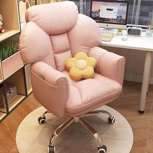 MESCXTY Bürostuhl aus Stoff, ergonomischer Computerstuhl mit Lendenwirbelstütze, verstellbare hohe Rückenlehne, Fußstütze, für Arbeit oder Gaming (Rosa) von MESCXTY