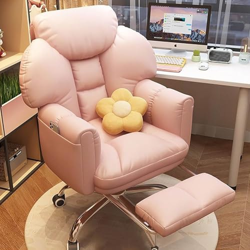 MESCXTY Bürostuhl aus Stoff, ergonomischer Computerstuhl mit Lendenwirbelstütze, verstellbare hohe Rückenlehne, Fußstütze, für Arbeit oder Gaming (Rosa mit Fußstütze) von MESCXTY