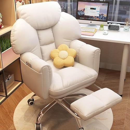 MESCXTY Bürostuhl aus Stoff, ergonomischer Computerstuhl mit Lendenwirbelstütze, verstellbare hohe Rückenlehne, Fußstütze, für Arbeit oder Gaming (Weiß mit Fußstütze) von MESCXTY