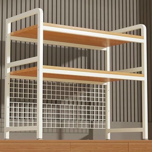 MESCXTY Computer-Desktop-Bücherregal, 2-stöckiges Bücherregal aus Holz für Schreibtisch, Arbeitsplatte, Ausstellungsregal, Aufbewahrungs-Organizer mit Metallrahmen und Gitterplatte von MESCXTY