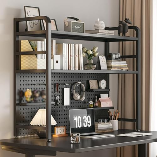 MESCXTY Computer-Desktop-Bücherregal, Metall-Schreibtisch-Hutch-Bücherregal für Wohnheime, 2-stufiges Organizer-Regal, Desktop-Bücherregal-Aufbewahrungsregal für Home-Office-Wohnheime (schwarz) von MESCXTY