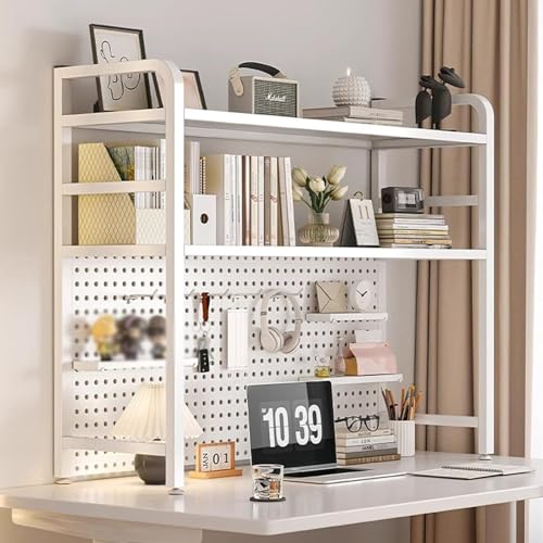 MESCXTY Computer-Desktop-Bücherregal, Metall-Schreibtisch-Hutch-Bücherregal für Wohnheime, 2-stufiges Organizer-Regal, Desktop-Bücherregal-Aufbewahrungsregal für Home-Office-Wohnheime (weiß) von MESCXTY