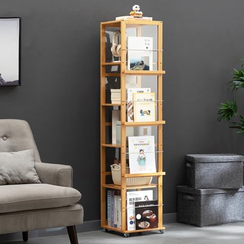 MESCXTY Drehbarer Bücherregalturm, 4-lagiges/5-lagiges drehbares Bücherregal, 360° drehbar mit Rädern, Ecke geeignet für Schlafzimmer, Arbeitszimmer, Wohnzimmer, Kinderzimmer von MESCXTY