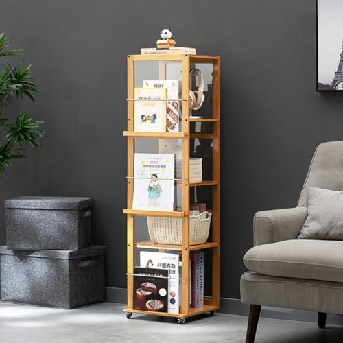 MESCXTY Drehbarer Bücherregalturm, 4-lagiges/5-lagiges drehbares Bücherregal, 360° drehbar mit Rädern, Ecke geeignet für Schlafzimmer, Arbeitszimmer, Wohnzimmer, Kinderzimmer von MESCXTY