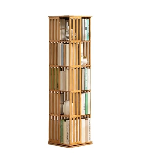 MESCXTY Drehbares Bücherregal, Bambus 360 Bücherregal, schmales Bücherregal aus Holz, freistehendes Aufbewahrungsregal für Wohnzimmer, Zuhause und Büro (Farbe: Natur, Größe 15 x 15 x 59 von MESCXTY