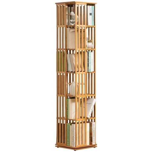 MESCXTY Drehbares Bücherregal, Bambus 360 Bücherregal, schmales Bücherregal aus Holz, freistehendes Aufbewahrungsregal für Wohnzimmer, Zuhause und Büro (Farbe: Natur, Größe 15 x 15 x 70 von MESCXTY