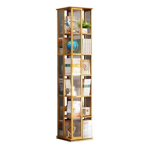 MESCXTY Drehbares Bücherregal aus Bambus, 360°-Standregal, drehbares Bücherregal, Eckregal, Mediendisplay-Rack-Turm für Wohnzimmer, Arbeitszimmer, A, 6 Ebenen, 36,8 x 36,8 x 178,8 cm von MESCXTY