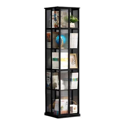 MESCXTY Drehbares Bücherregal aus Bambus, 360°-Standregal, drehbares Bücherregal, Eckregal, Mediendisplay-Rack-Turm für Wohnzimmer, Arbeitszimmer, B, 5 Ebenen, 36,8 x 36,8 x 150,9 cm von MESCXTY