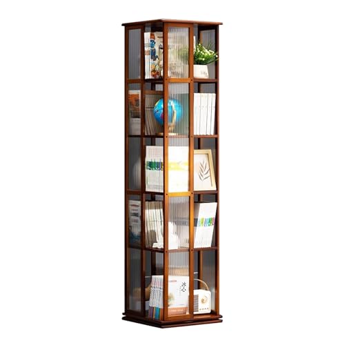MESCXTY Drehbares Bücherregal aus Bambus, 360°-Standregal, drehbares Bücherregal, Eckregal, Mediendisplay-Rack-Turm für Wohnzimmer, Arbeitszimmer, C, 5 Ebenen, 36,8 x 36,8 x 150,9 cm von MESCXTY