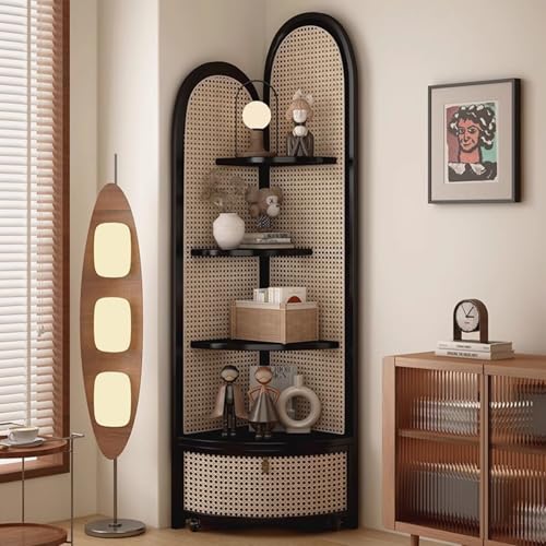 MESCXTY Dreieckiger Schrank Aus Massivholz-Rattan, Multifunktionales Eckregal, 4-stöckiges Bücherregal Für Wohnzimmer, Schlafzimmer,C von MESCXTY