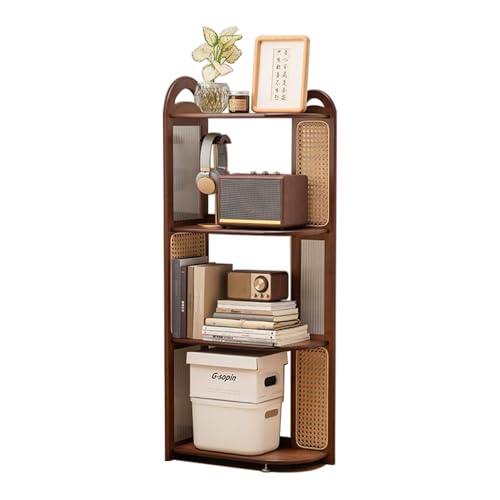 MESCXTY Eckbücherregal aus Bambus, platzsparendes 90°-Design, Regal-Organizer mit Paneelen aus Rattanmuster, minimalistisches 4-stöckiges Regal für den Eingangsbereich von Wohnzimmer, Schlafzimmer MESCXTY Eckbücherregal aus Bambus, platzsparendes 90°-Design, Regal-Organizer mit Paneelen aus Rattanmuster, minimalistisches 4-stöckiges Regal für den Eingangsbereich von Wohnzimmer, Schlafzimmer von MESCXTY