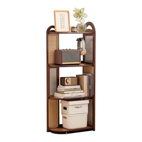 MESCXTY Eckbücherregal aus Bambus, platzsparendes 90°-Design, Regal-Organizer mit Paneelen aus Rattanmuster, minimalistisches 4-stöckiges Regal für den Eingangsbereich von Wohnzimmer, Schlafzimmer MESCXTY Eckbücherregal aus Bambus, platzsparendes 90°-Design, Regal-Organizer mit Paneelen aus Rattanmuster, minimalistisches 4-stöckiges Regal für den Eingangsbereich von Wohnzimmer, Schlafzimmer von MESCXTY
