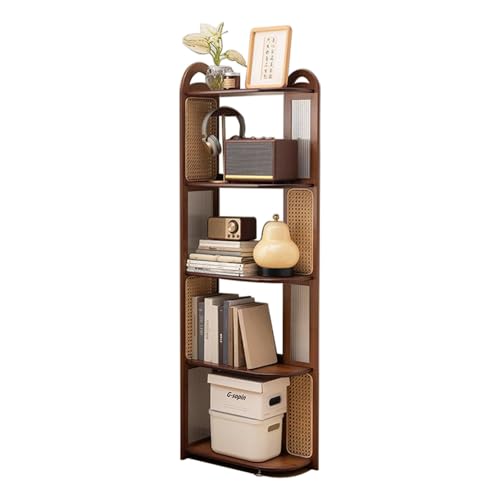 MESCXTY Eckbücherregal aus Bambus, platzsparendes 90°-Design, Regal-Organizer mit Paneelen aus Rattanmuster, minimalistisches 5-stöckiges Regal für den Eingangsbereich von Wohnzimmer, Schlafzimmer MESCXTY Eckbücherregal aus Bambus, platzsparendes 90°-Design, Regal-Organizer mit Paneelen aus Rattanmuster, minimalistisches 5-stöckiges Regal für den Eingangsbereich von Wohnzimmer, Schlafzimmer von MESCXTY