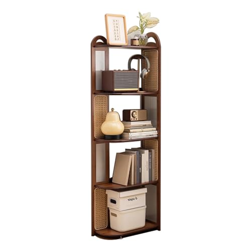 MESCXTY Eckbücherregal aus Bambus, platzsparendes 90°-Design, Regal-Organizer mit Paneelen aus Rattanmuster, minimalistisches 5-stöckiges Regal für den Eingangsbereich von Wohnzimmer, Schlafzimmer MESCXTY Eckbücherregal aus Bambus, platzsparendes 90°-Design, Regal-Organizer mit Paneelen aus Rattanmuster, minimalistisches 5-stöckiges Regal für den Eingangsbereich von Wohnzimmer, Schlafzimmer von MESCXTY
