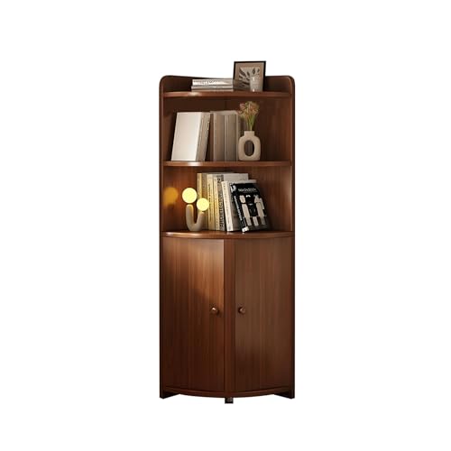 MESCXTY Eckbücherregal mit 3 Ebenen, L-förmiges Bücherregal aus Holz mit kleinem Schrank, dekorative Ausstellungsregale für Wohnzimmer, Schlafzimmer, Arbeitszimmer, Büro (braun) von MESCXTY