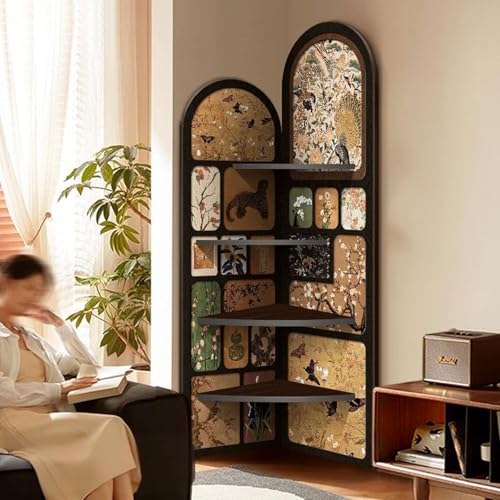 MESCXTY Eckbücherregal mit 4 Ebenen, Holzständer, einzigartiges Bücherregal, offene Lagerregale, klein für kleine Räume für Wohnzimmer, Schlafzimmer, Büro, Kinderzimmer, blau, 120 cm von MESCXTY