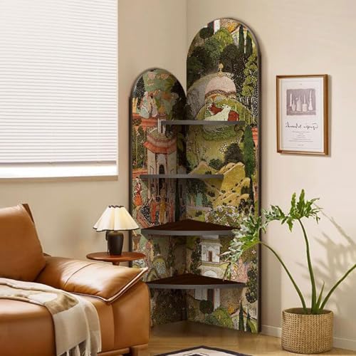 MESCXTY Eckbücherregal mit 4 Ebenen, Holzständer, einzigartiges Bücherregal, offene Lagerregale, klein für kleine Räume für Wohnzimmer, Schlafzimmer, Büro, Kinderzimmer, grün, 120 cm von MESCXTY