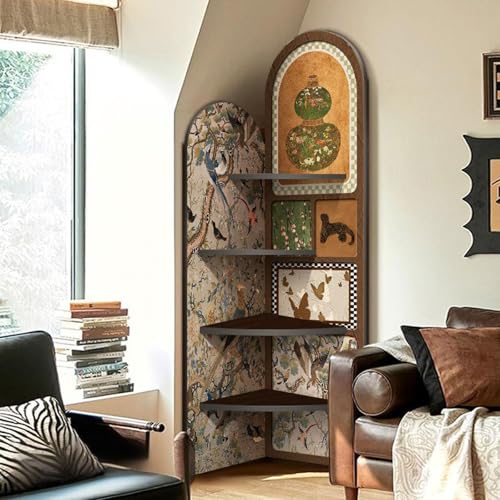 MESCXTY Eckbücherregal mit 4 Ebenen, Holzständer, einzigartiges Bücherregal, offene Lagerregale, klein für kleine Räume für Wohnzimmer, Schlafzimmer, Büro, Kinderzimmer, rot, 100 cm von MESCXTY