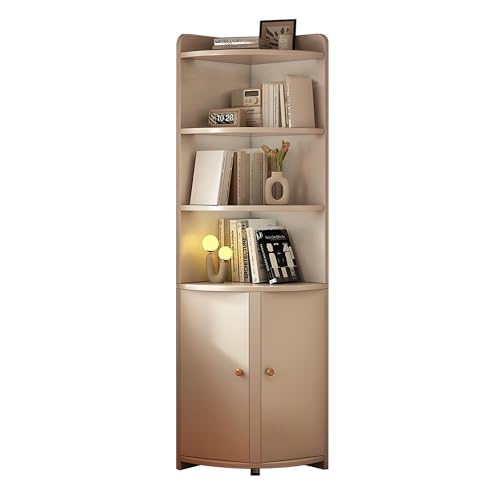 MESCXTY Eckbücherregal mit 4 Ebenen, L-förmiges Bücherregal aus Holz mit kleinem Schrank, dekorative Ausstellungsregale für Wohnzimmer, Schlafzimmer, Arbeitszimmer, Büro (grau) von MESCXTY