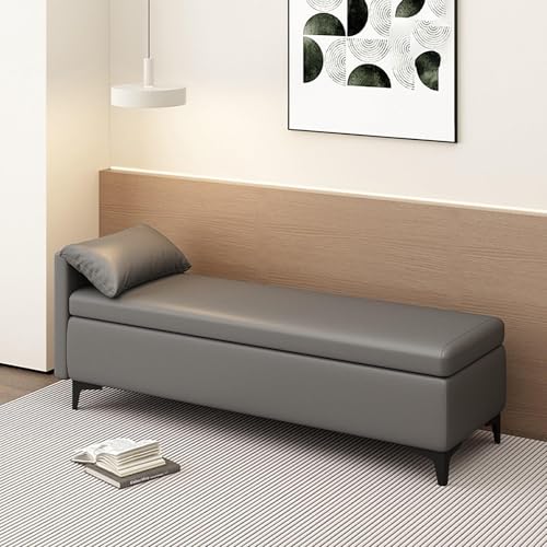 MESCXTY End of Bed Storage Bench with Pillow,Upholstered Sofa Ottoman Bench Long Narrow Bench for Entryway,Faux Leather Ottoman Storage Chest with Storage(100x40x40cm, Dark Gray) von MESCXTY