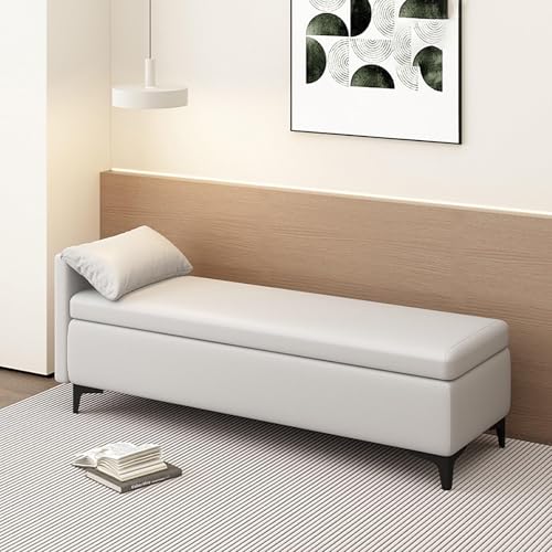 MESCXTY End of Bed Storage Bench with Pillow,Upholstered Sofa Ottoman Bench Long Narrow Bench for Entryway,Faux Leather Ottoman Storage Chest with Storage(110x40x40cm, Light Gray) von MESCXTY