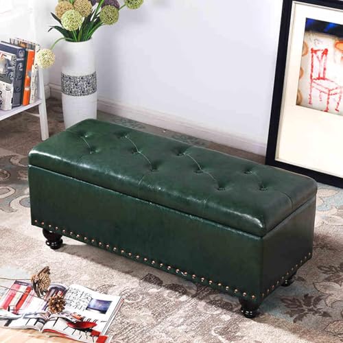MESCXTY Faux Leather Storage Bench,Button-Tufted Ottoman Bench with Soft Padded Seat,Bedroom Bed End Stool,Change Shoe Bench Footstool for Entryway Living Room(80cm, Dark Green) von MESCXTY