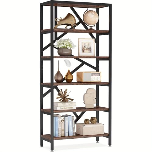 MESCXTY Freistehende offene Bücherregale, Aufbewahrungsregal, Industrie-Bücherregal, Bücherregal mit 6 Regalen, Holzregaleinheiten, Organisationsregal für Schlafzimmer, Home Office, Wohnzimmer von MESCXTY