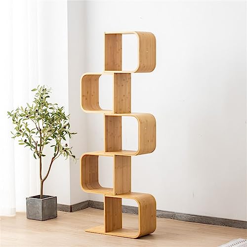 MESCXTY Geometry Bambus-Bücherregal, Bücherregal, Büro, vom Boden bis zur Decke, kleines Holz, Kinder-Bilderbuchregal, Aufbewahrung, Erkerfenster, Gitterregal, Natur, 22" L x 9,1" B x 65,4" H von MESCXTY