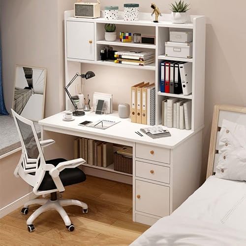 MESCXTY Kinderschreibtisch, moderner Büroschreibtisch aus Holz, Stabiler Arbeitstisch für Zuhause mit Schubladenschrankregal für den Einsatz im Schlafzimmer, weiß, 119,4 cm L x 46,7 cm B x 149,9 cm H von MESCXTY