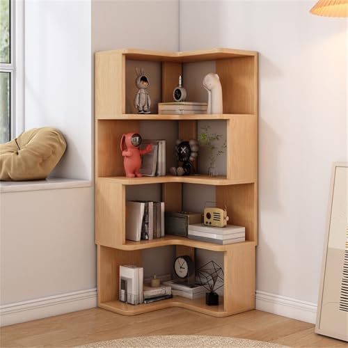 MESCXTY L-förmiger Eckwürfel für Schlafzimmer, Aufbewahrungsschrank, Bücherregal, Bodenbücherregal, Regale aus Massivholz, dreieckiges Bücherregal, Natur, 55,9 cm L x 127 cm H von MESCXTY
