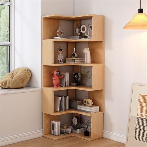 MESCXTY L-förmiger Eckwürfel für Schlafzimmer, Aufbewahrungsschrank, Bücherregal, Bodenbücherregal, Regale aus Massivholz, dreieckiges Bücherregal, Natur, 55,9 cm L x 160 cm H von MESCXTY