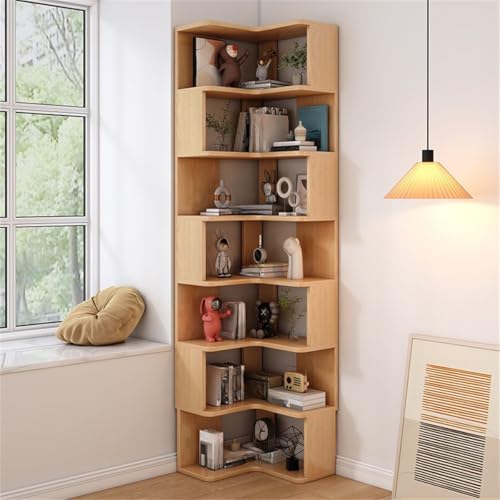 MESCXTY L-förmiger Eckwürfel für Schlafzimmer, Aufbewahrungsschrank, Bücherregal, Bodenbücherregal, Regale aus Massivholz, dreieckiges Bücherregal, Natur, 55,9 cm L x 223,5 cm H von MESCXTY