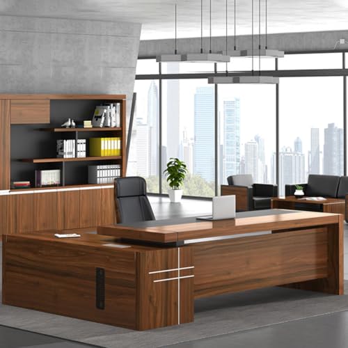 MESCXTY L-förmiges Chefbüro-Schreibtisch und Stuhl-Set, moderner Luxus-Arbeitsplatz, großer Eck-Computertisch (rechts, 299,7 cm L x 160 cm B x 76,2 cm H) von MESCXTY