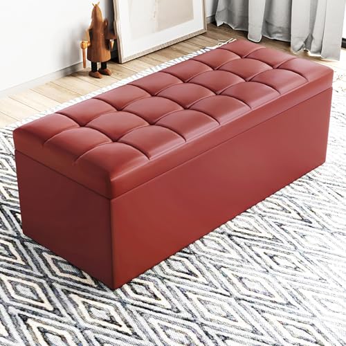 MESCXTY Modern Rectangular Storage Ottoman,PU Leather Upholstered Foot Rest Stool,Entryway Storage Bench Ottoman End of Bed,for Living Room Bedroom Office(100x40x40cm, Gin Red) von MESCXTY