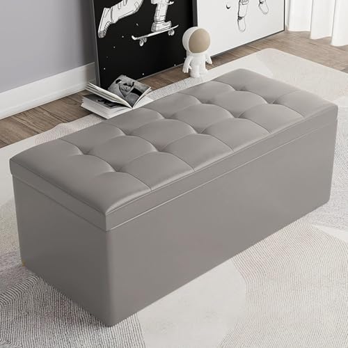 MESCXTY Modern Rectangular Storage Ottoman,PU Leather Upholstered Foot Rest Stool,Entryway Storage Bench Ottoman End of Bed,for Living Room Bedroom Office(100x40x40cm, Gray) von MESCXTY