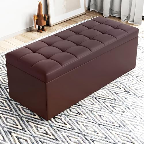 MESCXTY Modern Rectangular Storage Ottoman,PU Leather Upholstered Foot Rest Stool,Entryway Storage Bench Ottoman End of Bed,for Living Room Bedroom Office(150x30x35cm, Coffee) von MESCXTY